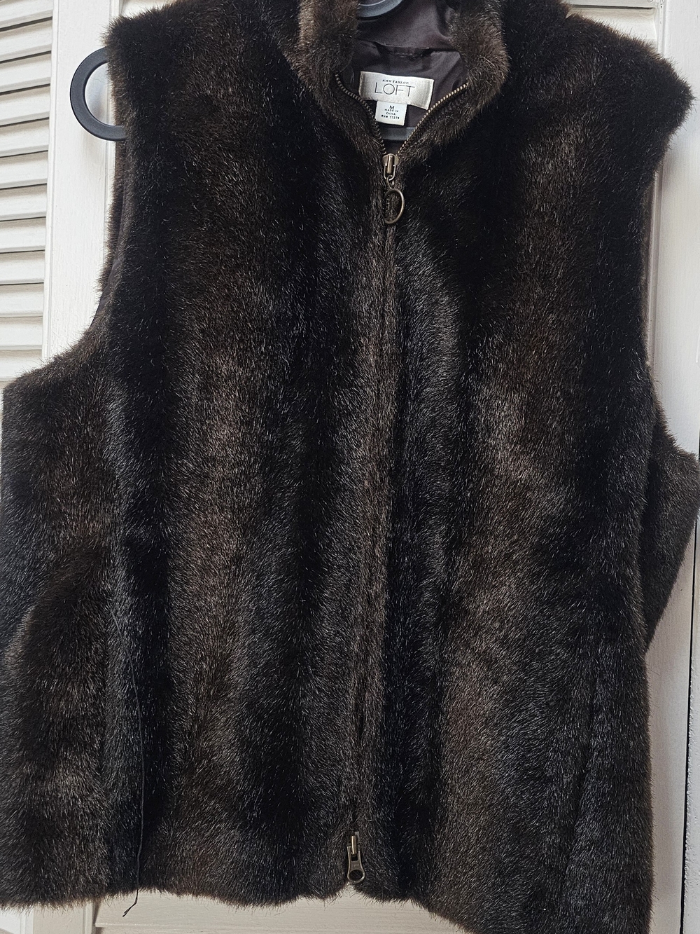 LOFT Dark Brown Faux Fur Zip Vest